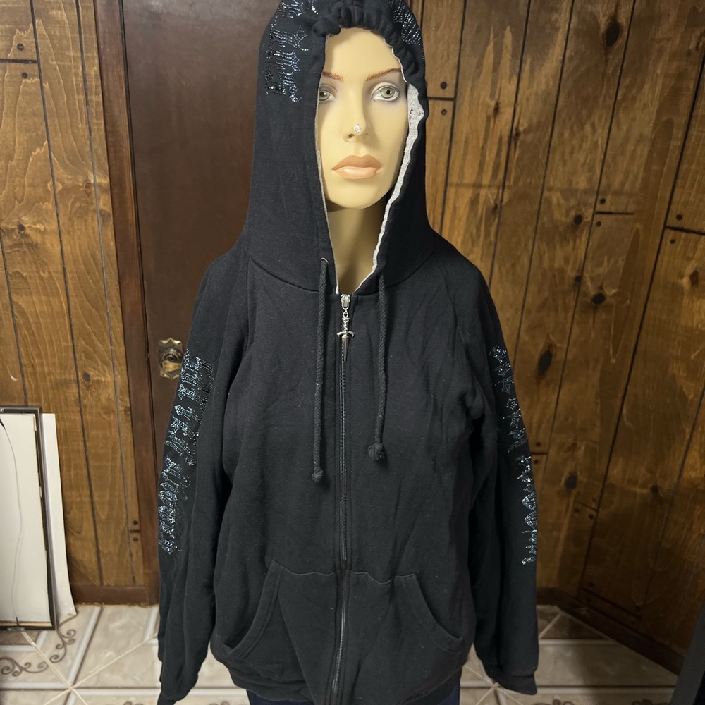 Siber Dagger Zipped Hoody, Black With Sequins, Sz. L Excellent Condition